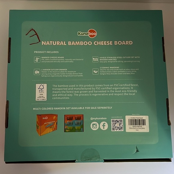 Kunaboo Natural Bamboo Cheese Board Charcuterie Platter Set Bowls & Knives - Picture 6 of 15